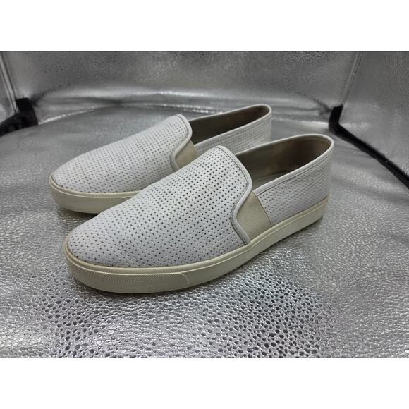 VINCE Ivory Bone Perforated Soft Leather Slip On Sneakers Size 9 Shoes - Picture 1 of 10